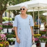 Robe Midi Rayée Décontractée à Manches 3/4 et Col Rond – Image 6