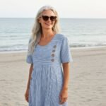 Robe Midi Rayée Décontractée à Manches 3/4 et Col Rond – Image 7