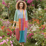 Robe Vintage à Manches Longues – Col V et Imprimé Artistique à Motifs Géométriques – Image 2