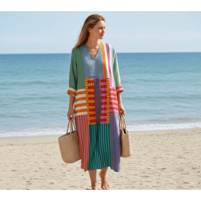 Robe Vintage à Manches Longues – Col V et Imprimé Artistique à Motifs Géométriques – Image 3