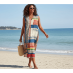 Robe Vintage à Imprimé Géométrique Linéaire - Col V et Manches Longues – Image 4