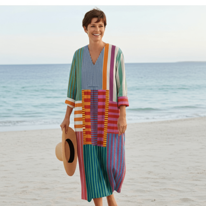 Robe Vintage à Manches Longues – Col V et Imprimé Artistique à Motifs Géométriques – Image 4