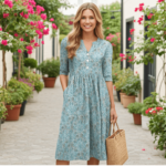 Robe Midi Décontractée à Fleurs – Col V, Coupe Ample et Manches Mi-longues – Image 5