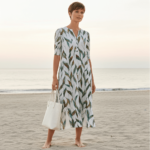 Robe Midi à Imprimé Feuilles – Col V et Manches Mi-longues – Image 5