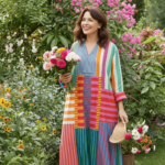Robe Vintage à Manches Longues – Col V et Imprimé Artistique à Motifs Géométriques – Image 5