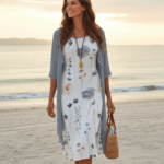 Robe Midi Deux Pièces à Fleurs – Col Rond et Manches Mi-longues – Image 5