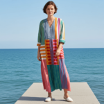 Robe Vintage à Manches Longues – Col V et Imprimé Artistique à Motifs Géométriques – Image 6