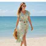 Robe Longue à Volants – Col V et Imprimé Floral Vert Clair – Image 7