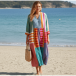 Robe Vintage à Manches Longues – Col V et Imprimé Artistique à Motifs Géométriques