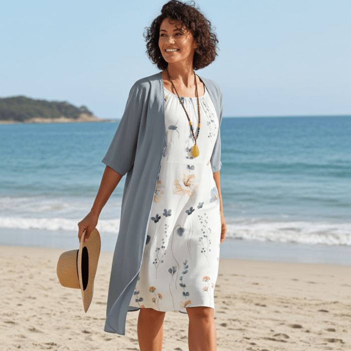 Robe Midi Deux Pièces à Fleurs – Col Rond et Manches Mi-longues – Image 7